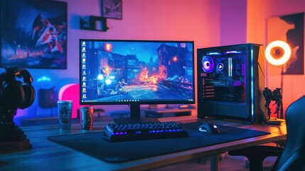 Fototapeta premium Gaming Setup with RGB Lighting
