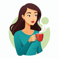 vector a woman drinking a one cup of coffee 