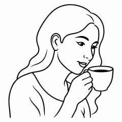 vector a woman drinking a one cup of coffee 