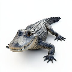 Fototapeta premium A baby alligator is laying on its back with its mouth open