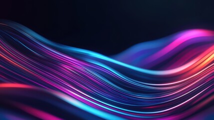 Obraz premium Abstract Colorful Neon Light Waves on Dark Background - Futuristic Digital Art with Vibrant Colors and Dynamic Lines