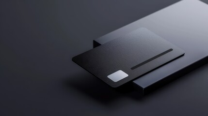Sleek Black Credit Card on Minimalist Dark Background with Modern Design and Metallic Accents
