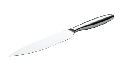 Obraz premium A silver knife is laying on a white background