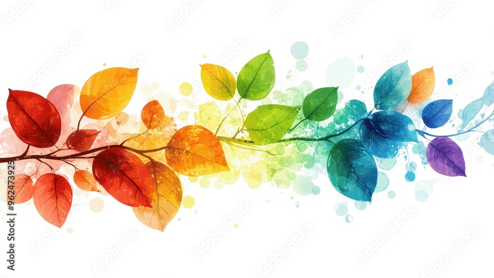 Poster a colorful leafy branch with a white background