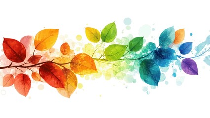 A colorful leafy branch with a white background