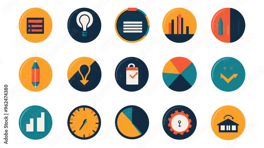 Poster A collection of icons with a clock in the middle