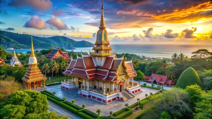 Breathtaking view of Wat Karon Temple in Karon, Phuket, Thailand, Wat Karon Temple, Karon, Phuket