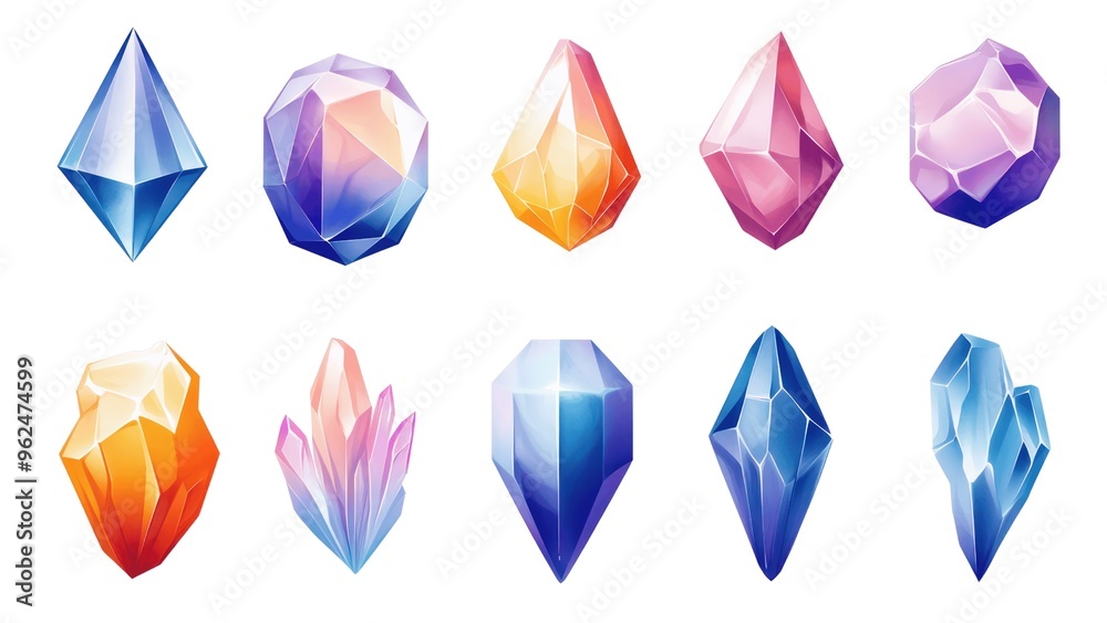 Poster a set of colorful gems and crystals