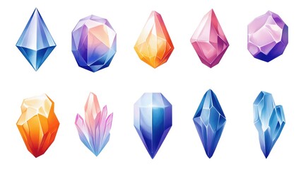 A set of colorful gems and crystals