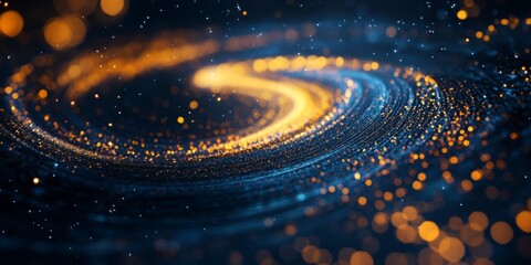 Mesmerizing Abstract Cosmic Swirl with Glowing Particles on a Dark Background, Featuring Dynamic Spiral Motion and Vibrant Highlights for Space, Technology, and Fantasy Themes