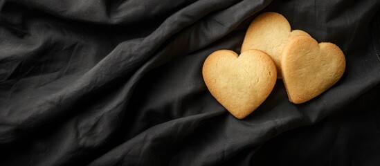 Obraz premium Homemade Sugar Cookies In The Shape Of A Heart On A Black Textile Background