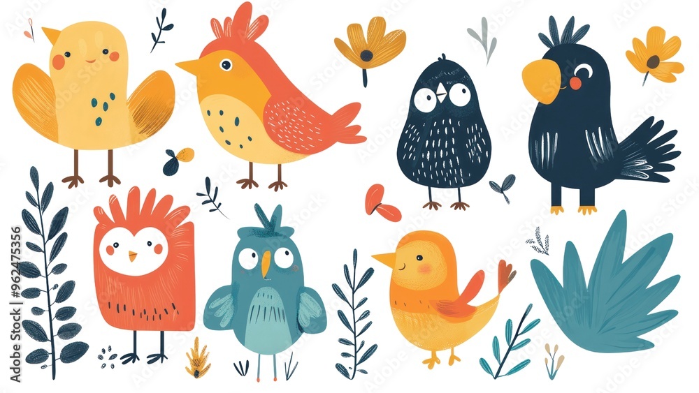 Aufkleber a collection of colorful birds with one saying 
