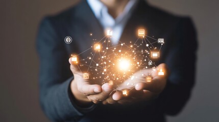 Innovative Businessman Strategically Advancing Technology and Business Growth with Network Connections and Creative Solutions. Embracing Innovation and Sustainability