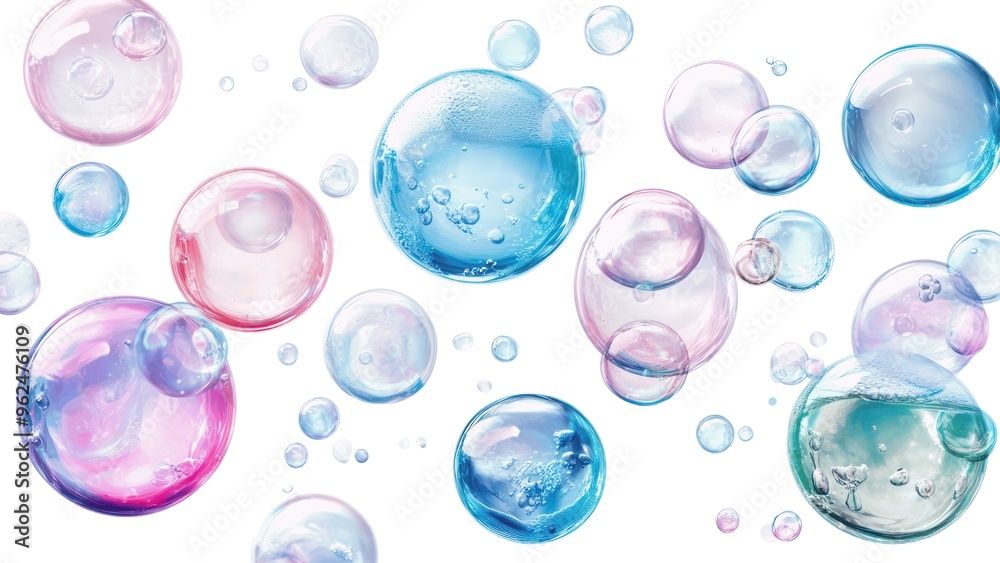 Poster a collection of colorful bubbles floating in the air
