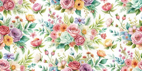 Seamless watercolor pattern with small flower arrangements, watercolor, seamless, pattern, small flower, botanical