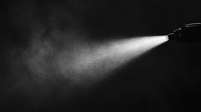 A Spray Bottle Emitting a Fine Mist Against a Black Background