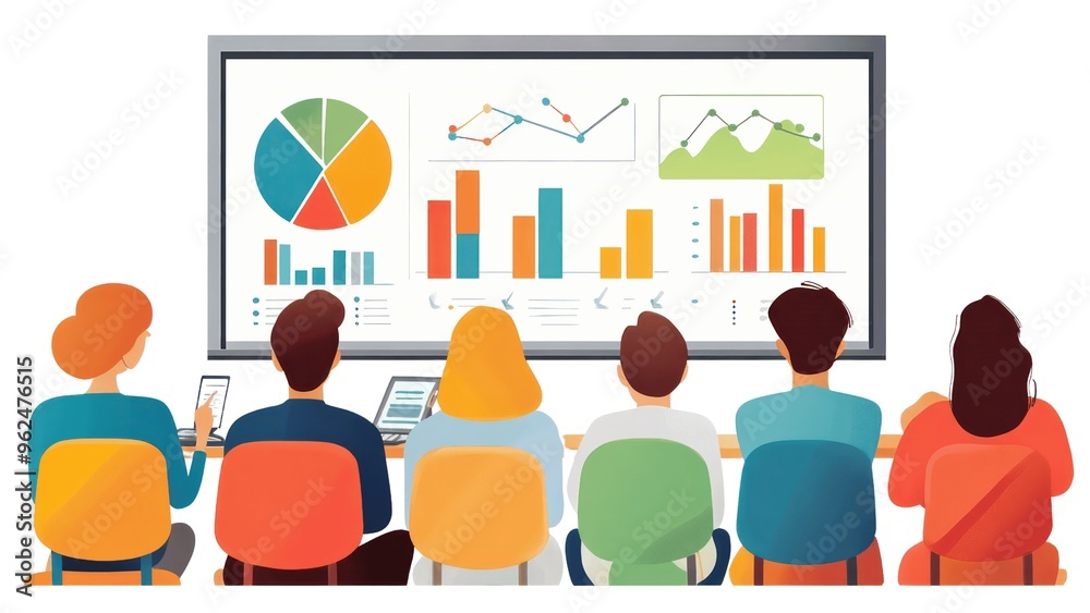 Leinwandbilder a group of people are sitting in front of a large monitor with graphs