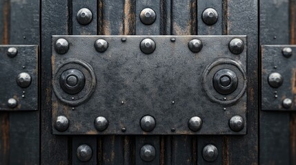Fototapeta premium Close-up of an ornate metal door with rivets.