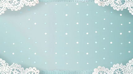 Light blue background with white polka dots and lace border, seamless pattern, pastel color palette