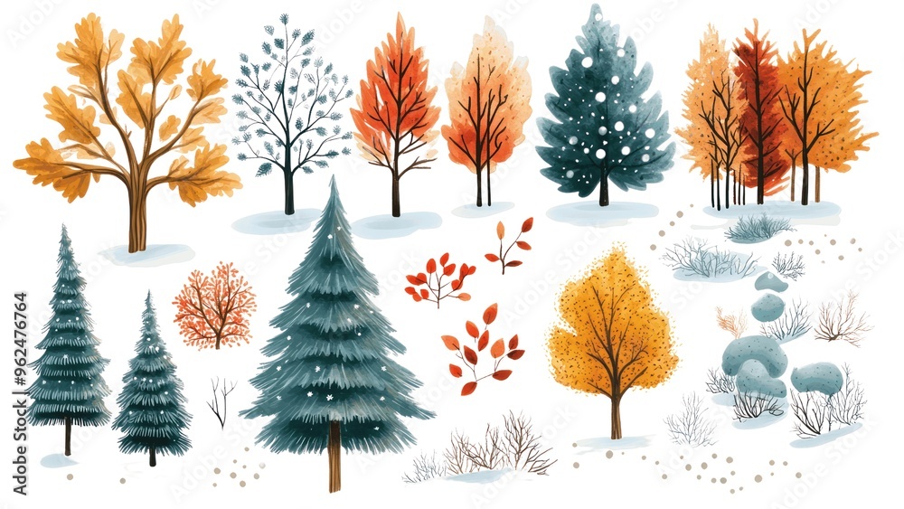 Poster a collection of trees in various stages of winter