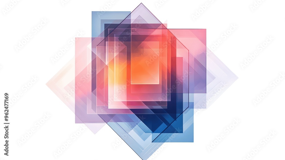 Poster A colorful abstract design made up of squares and triangles