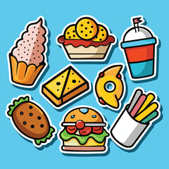 Grocery Sticker Icons Doodle Coloring Vector