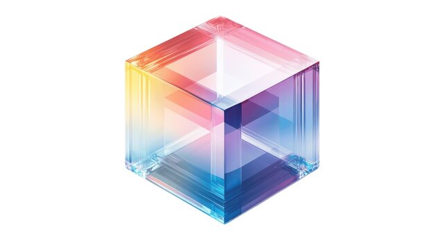 A cube made of glass with a rainbow of colors