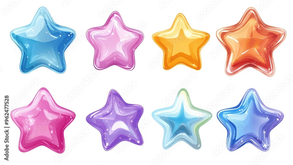Poster A set of colorful stars with different colors and sizes