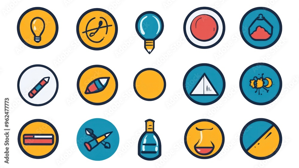 Aufkleber a collection of icons with a yellow background