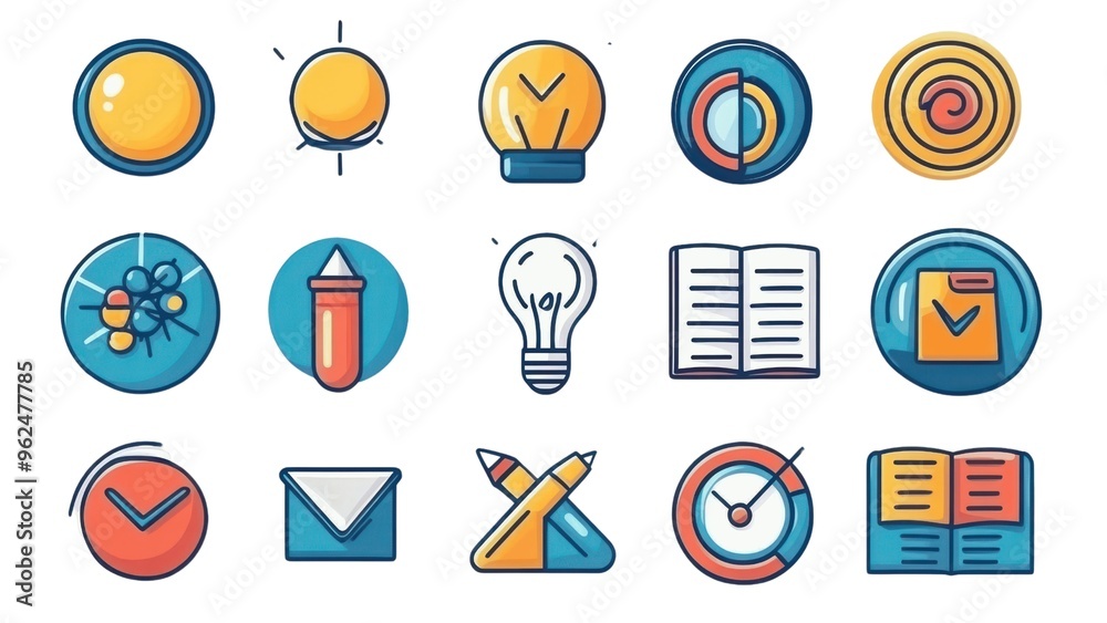 Poster a collection of icons for various things like a clock, a book, a light bulb