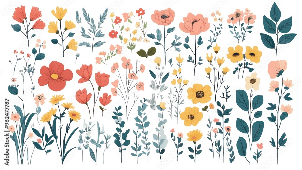 Poster A collection of flowers in various colors and sizes