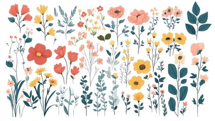 Naklejka premium A collection of flowers in various colors and sizes