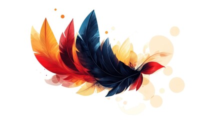 Fototapeta premium A colorful feather with a red, yellow, and blue stripe