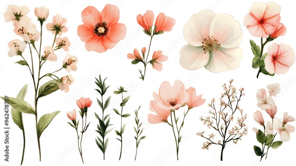 Poster a collection of flowers in various colors and sizes