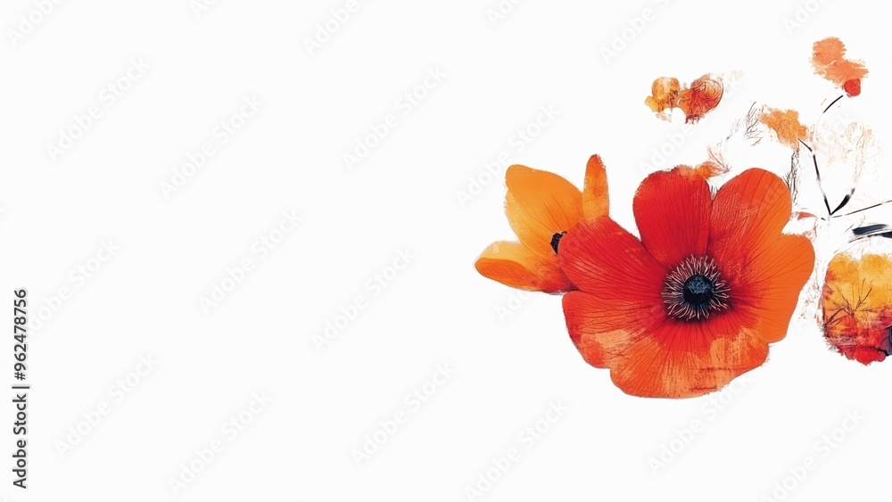 Poster a close up of a red flower with a white background