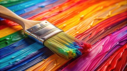 Fototapeta premium Close-up of a paintbrush dipped in vibrant paint, paintbrush, color, creative, art, painting, creativity, brush strokes