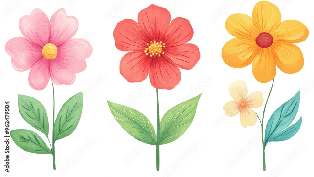 Aufkleber three different colored flowers are shown in a row
