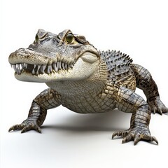 Obraz premium A crocodile is shown with its mouth open, looking at the camera