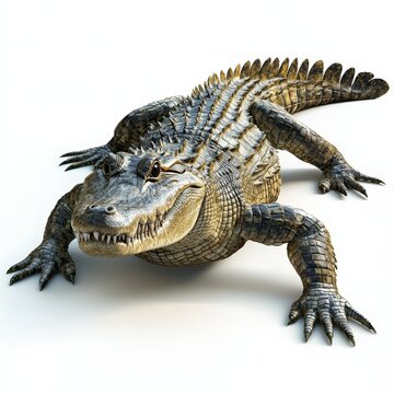 A crocodile is laying on its back with its mouth open