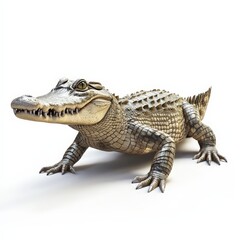 Fototapeta premium A white crocodile is standing on a white background
