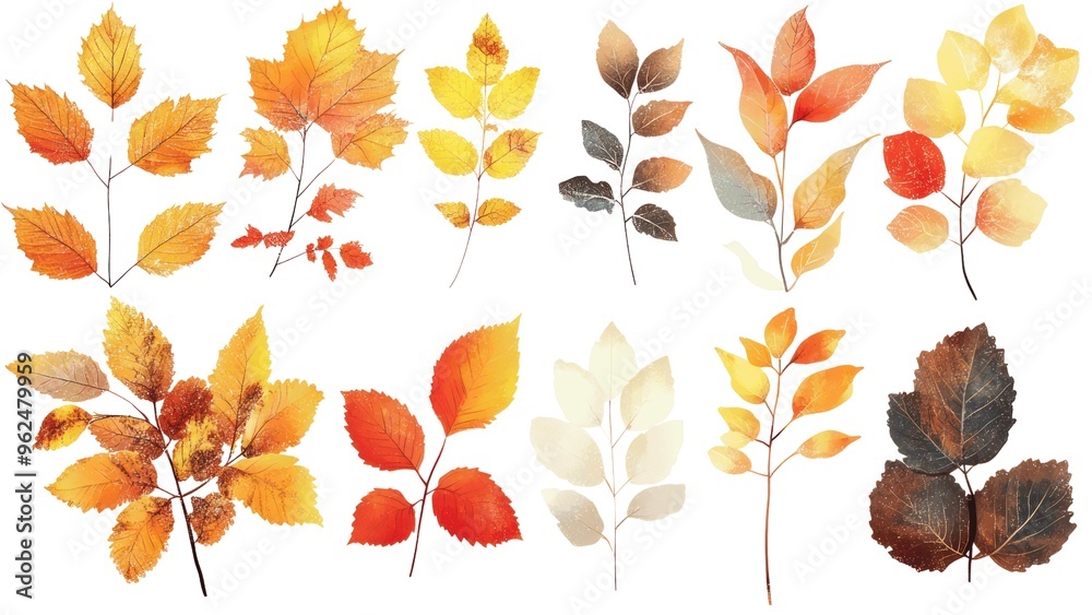 Poster A collection of autumn leaves in various colors and sizes