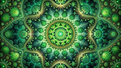 Obraz premium Elaborate tapestry of green with fractal geometry and botanical shapes, creating an emerald vista , green