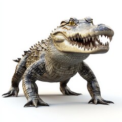 Fototapeta premium A crocodile is shown with its mouth open, looking at the camera