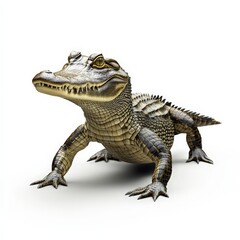 Fototapeta premium A baby alligator is standing on its hind legs