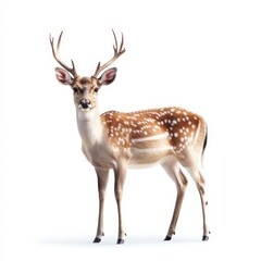 A deer stands in front of a white background