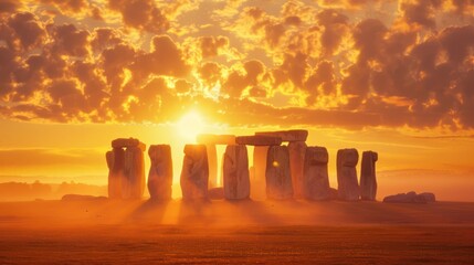 Stonehenge Silhouetted Against a Dramatic Sunset