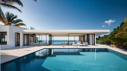 Fototapeta premium MODERN AND LUXURY VILLA IN TROPICAL ISLAND, Cut and Paste for Manifesting Boards, Vision board for 2025, ocean and sea view villa