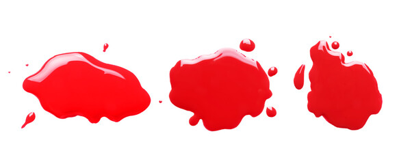 Blots of color printer ink on white background, set. Top view