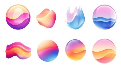 A set of colorful, abstract, and stylized shapes, including a heart, a star