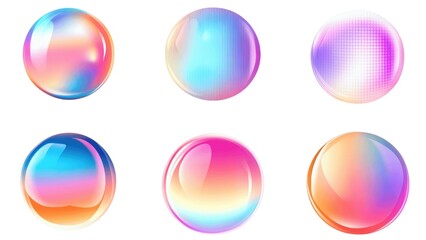 A set of six colorful spheres with a rainbow effect